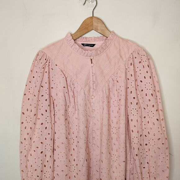 Pretty Garden Eyelet Embroidered Shirt Balloon Sleeve Blouse - Picture 2 of 9